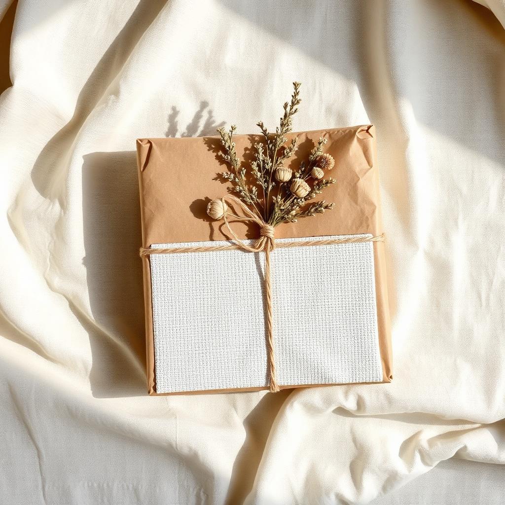 A wrapped needlepoint canvas gift